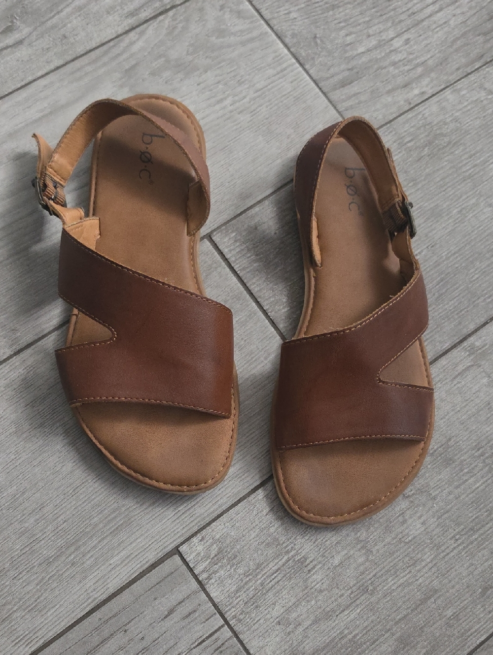 b.o.c. Brown Leather Open-Toe Slingback Sandals